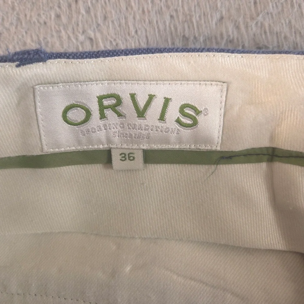 Orvis Pants Mens 36x34 Blue Pleated 100% Linen Straight Leg Cuffed Trousers